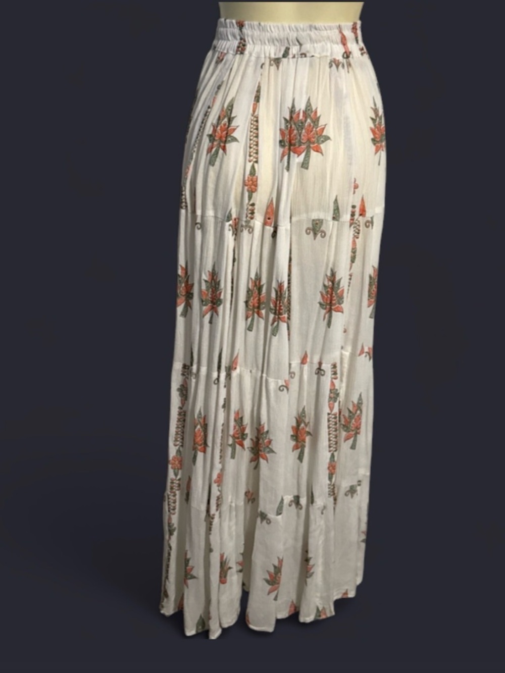 White Floral Tiered Maxi Skirt